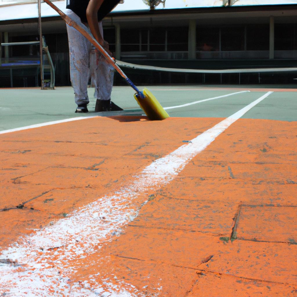 Person painting tennis court lines