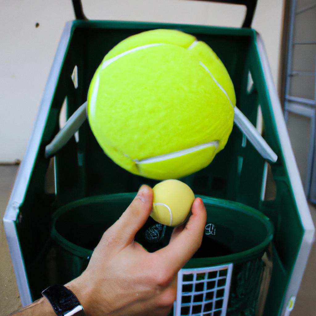 Person demonstrating tennis ball machine